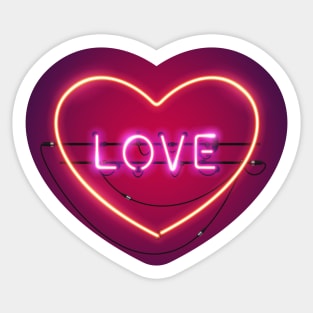 Pink Love in the Heart Neon Sign Sticker